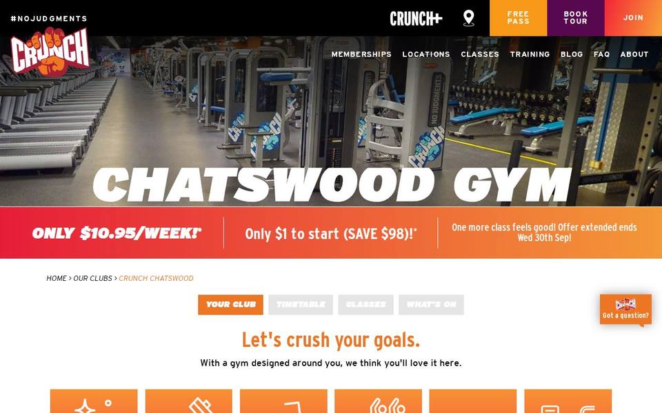Crunch Fitness Chatswood website