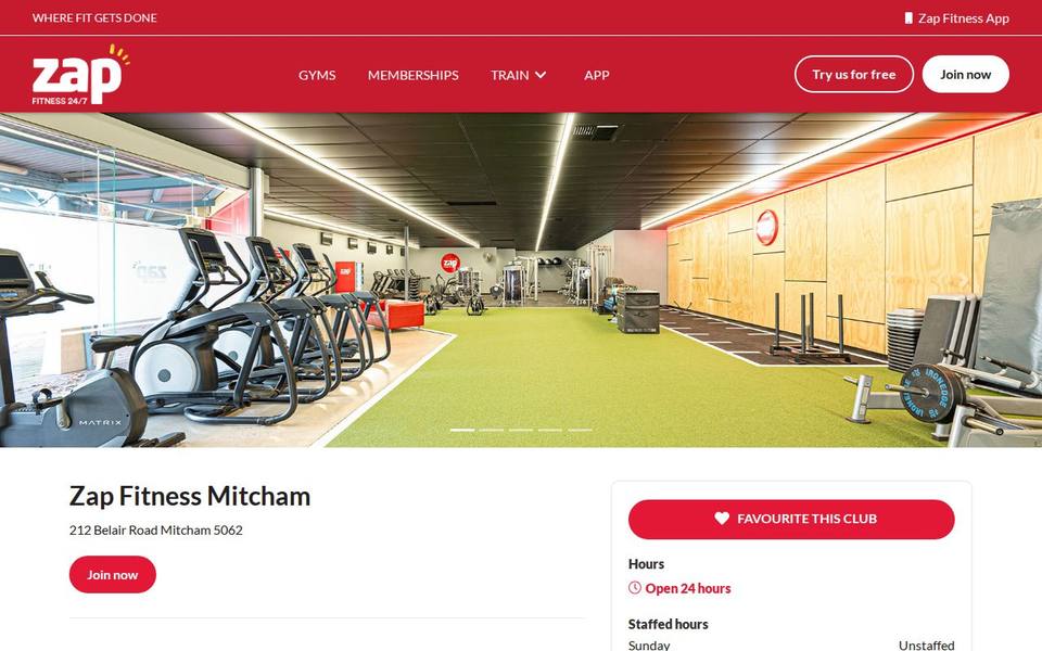 Zap Fitness Mitcham website