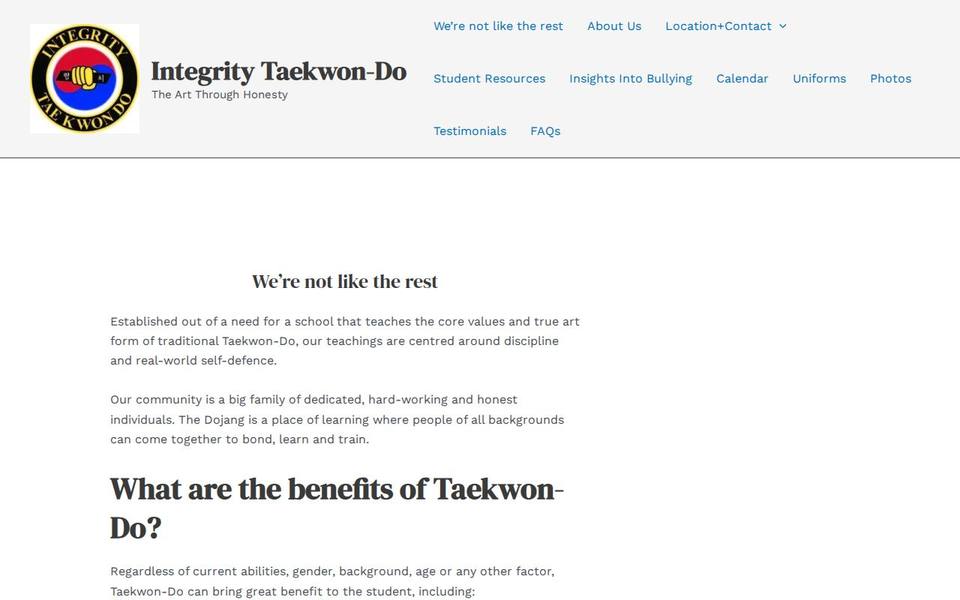 Integrity Taekwondo website
