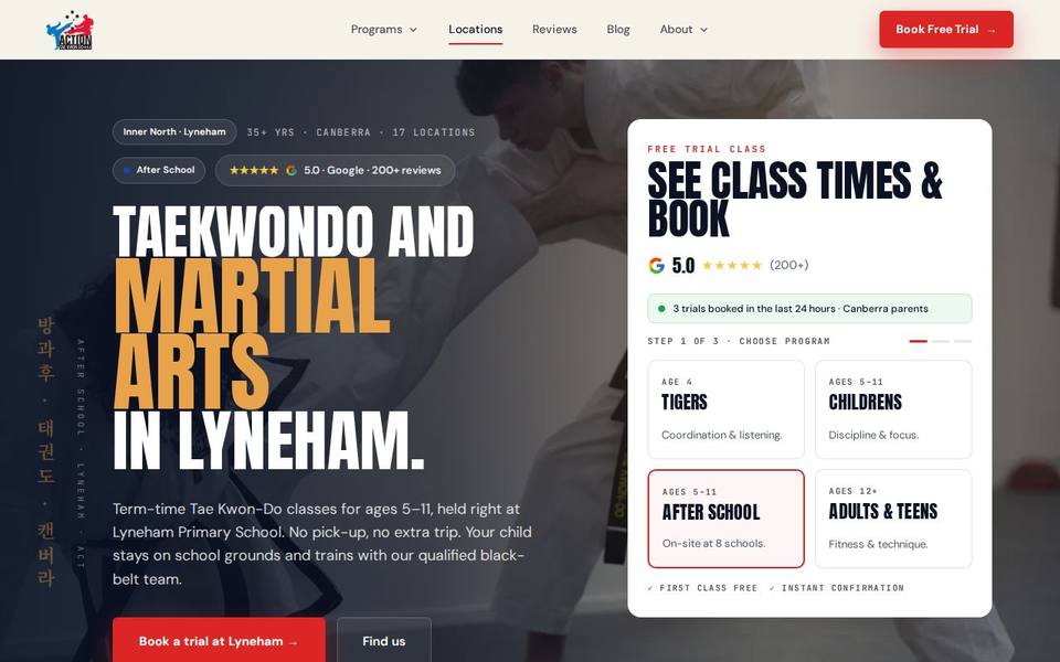 Action Taekwondo Latham Lyneham website