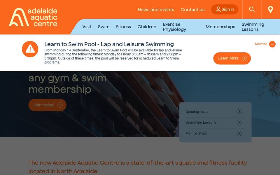 Adelaide Aquatic Centre website