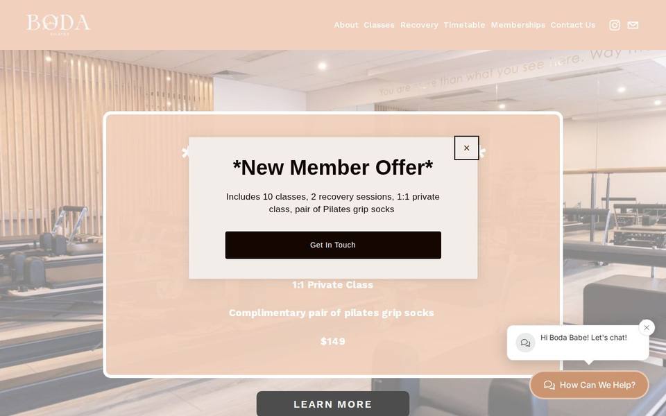 Boda Soul Pilates website
