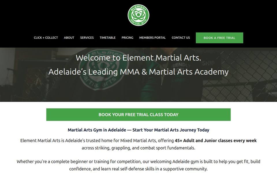 Element Martial Arts and Fitness website