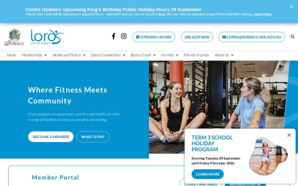 Lords Recreation Centre website