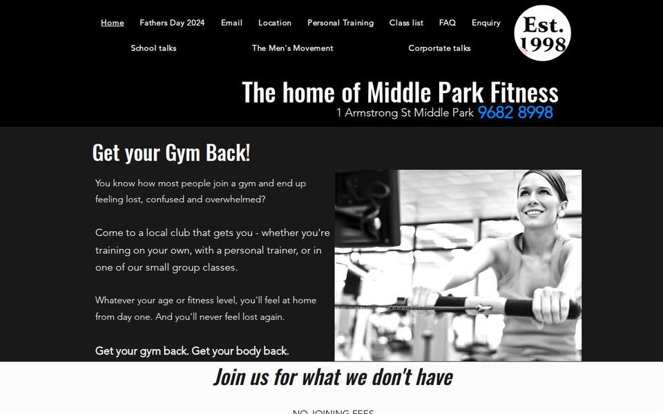 Middle Park Fitness website