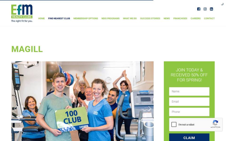 EFM Health Clubs Magill website