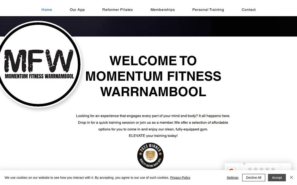 Momentum Fitness website