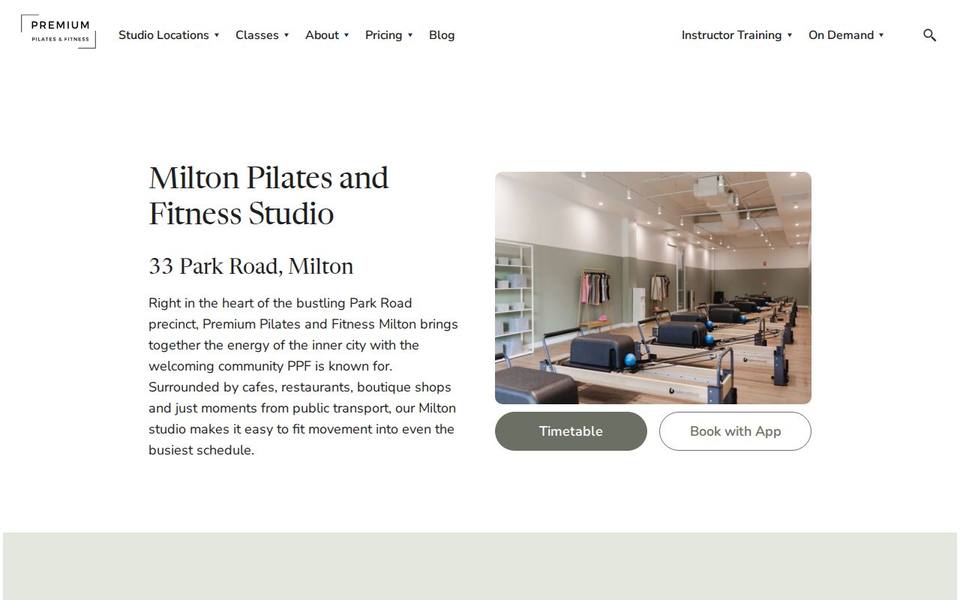 Premium Pilates and Fitness Milton website