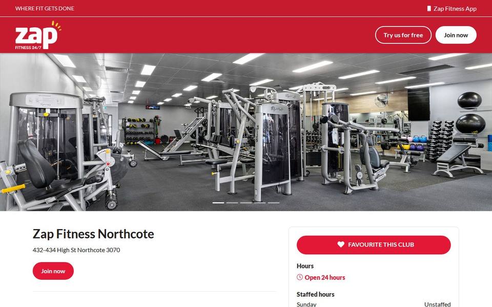 Zap Fitness Northcote website
