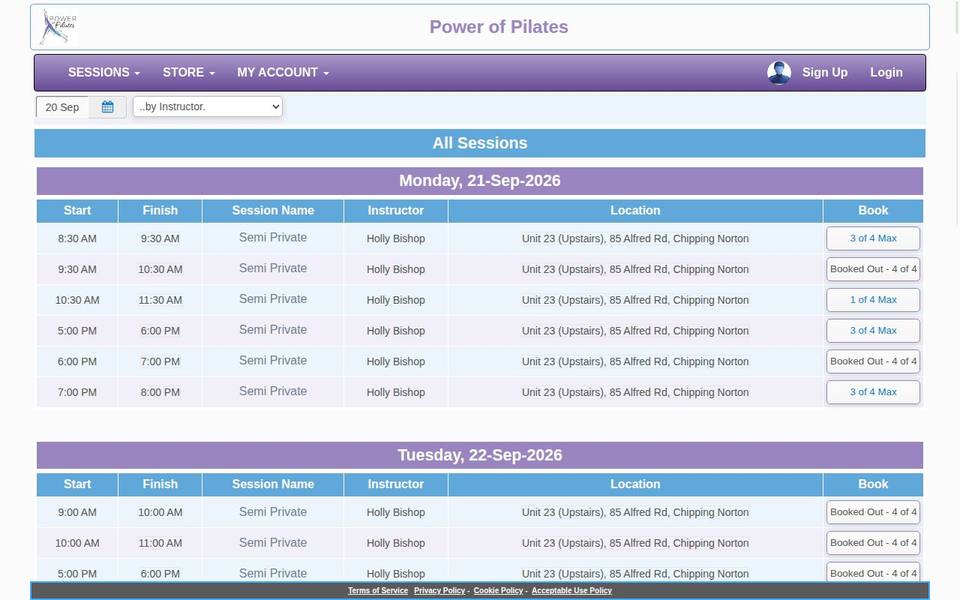 Power of Pilates website
