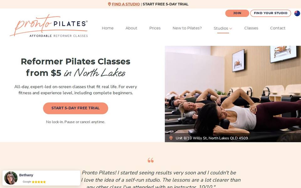 Pronto Pilates North Lakes website