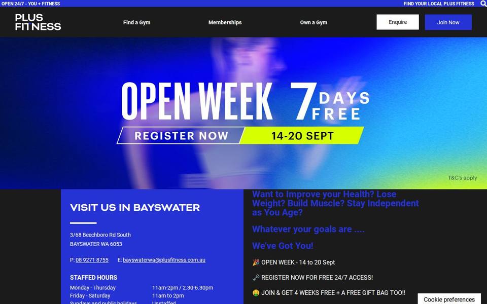Plus Fitness Bayswater website