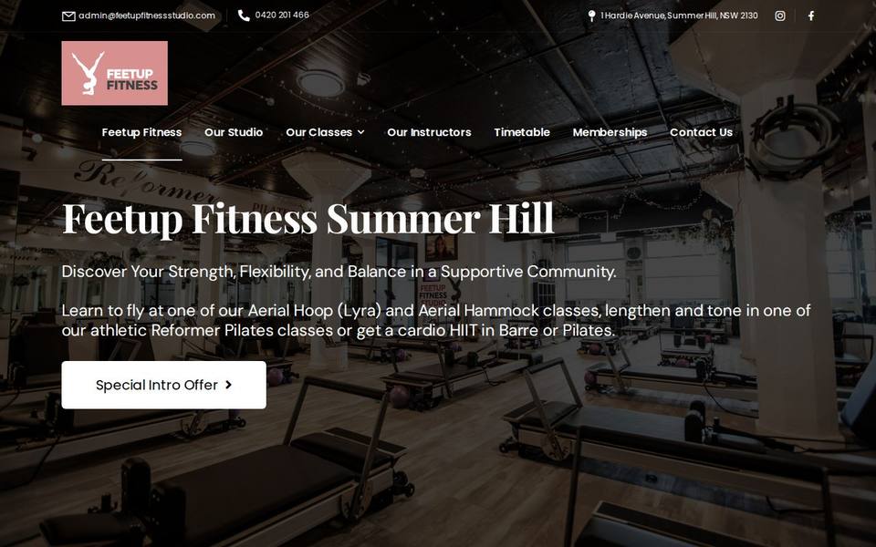 Feetup Fitness Studio website