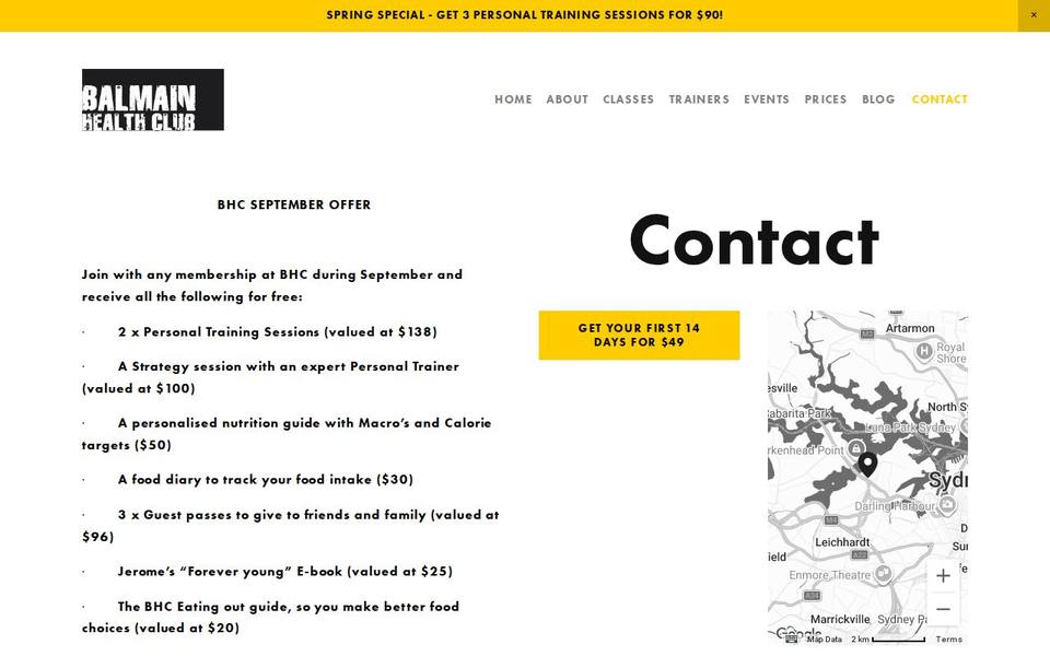 Balmain Health Club website
