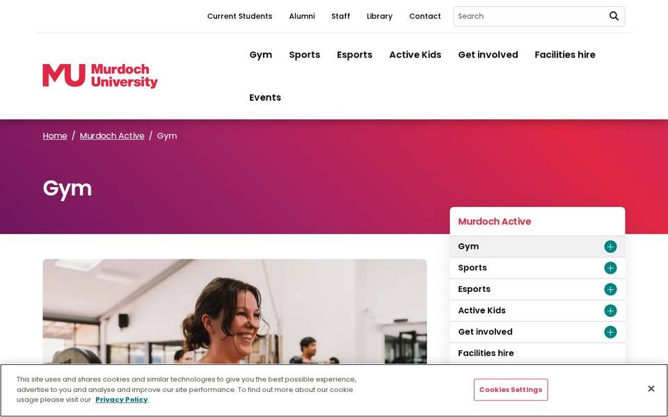 Murdoch University Gym website