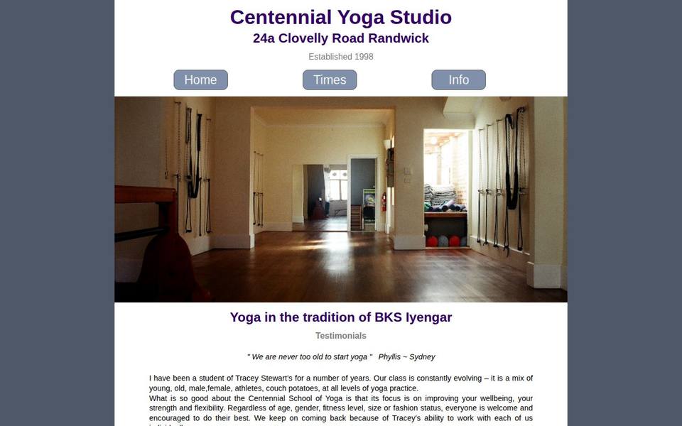 Centennial Yoga Studio website