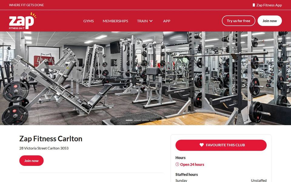 Zap Fitness Carlton website