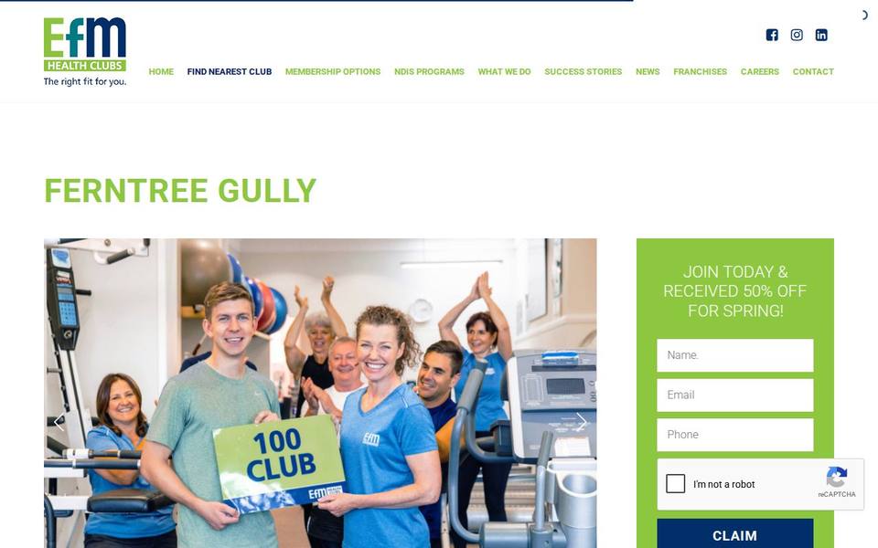 EFM Health Clubs Ferntree Gully website