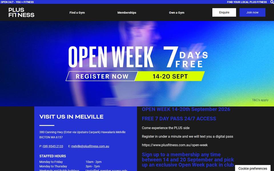 Plus Fitness Melville website