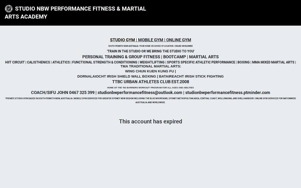 Studio NBW Performance Fitness and Martial Arts Academy website