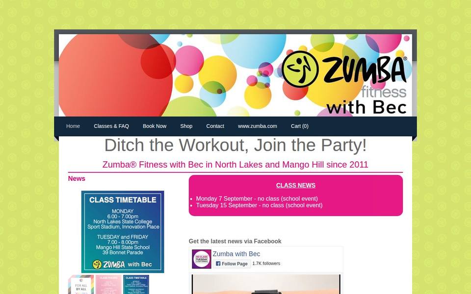 Zumba with Bec website