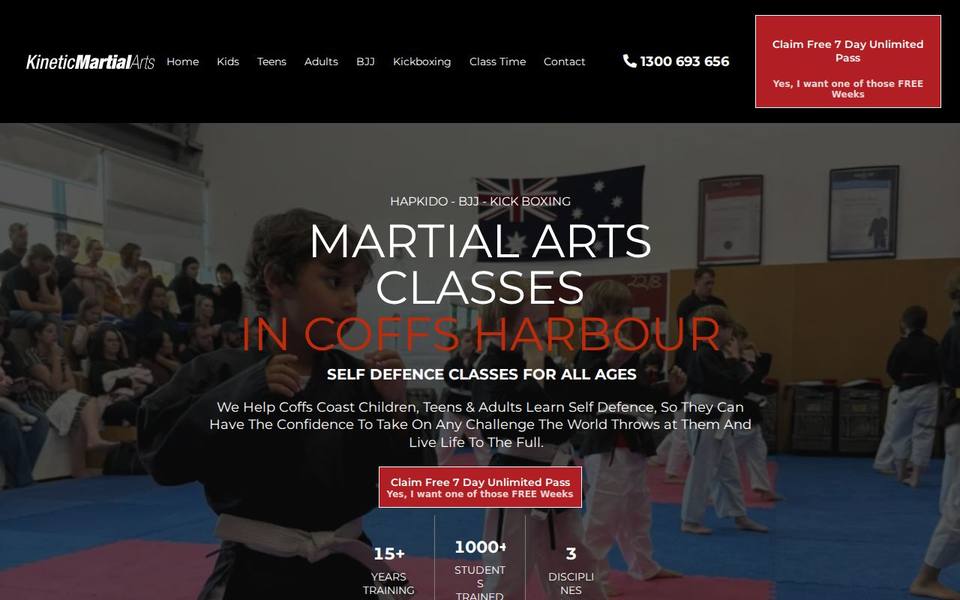 Kinetic Martial Arts Moonee Beach website