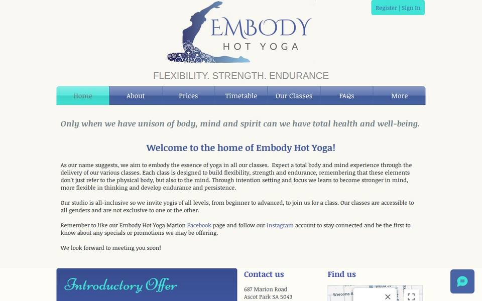 Embody Hot Yoga Marion website