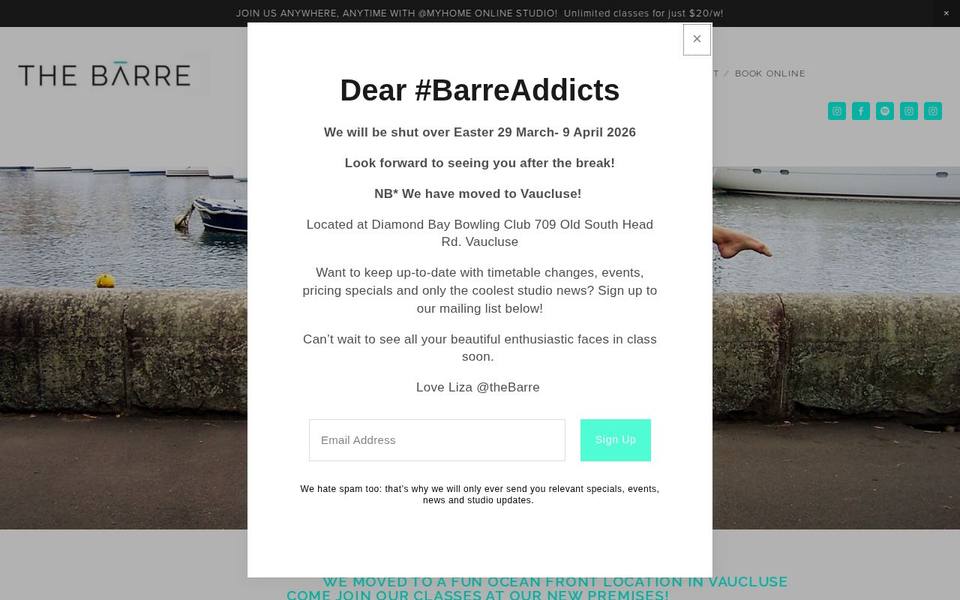 The Barre Studio website