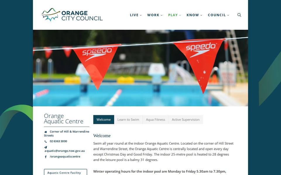 Orange Aquatic Centre website