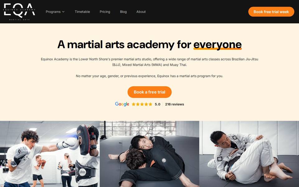 Equinox Martial Arts Academy website