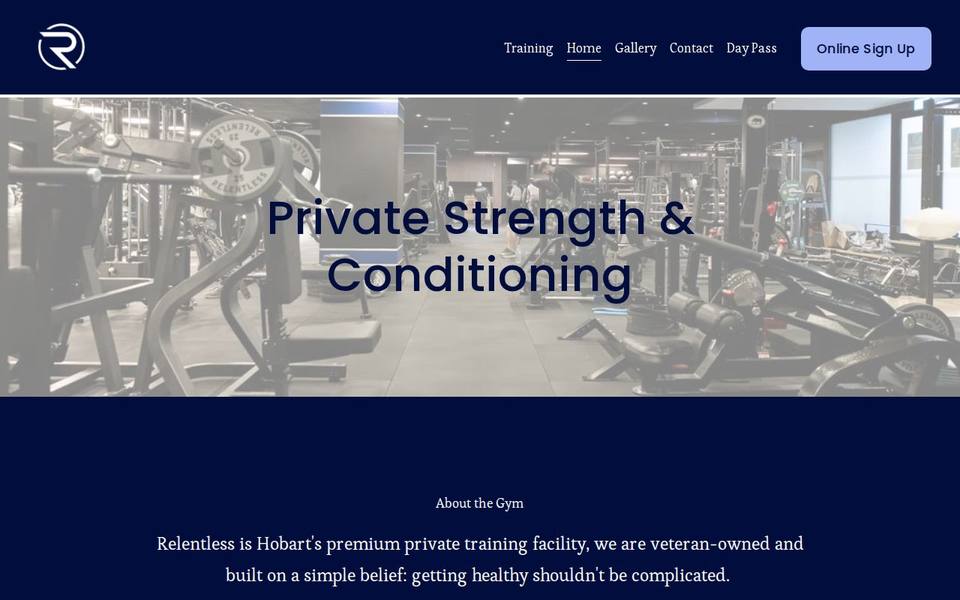 Relentless Gym Hobart website