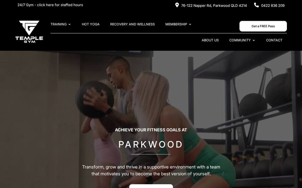 Temple Gym Parkwood website