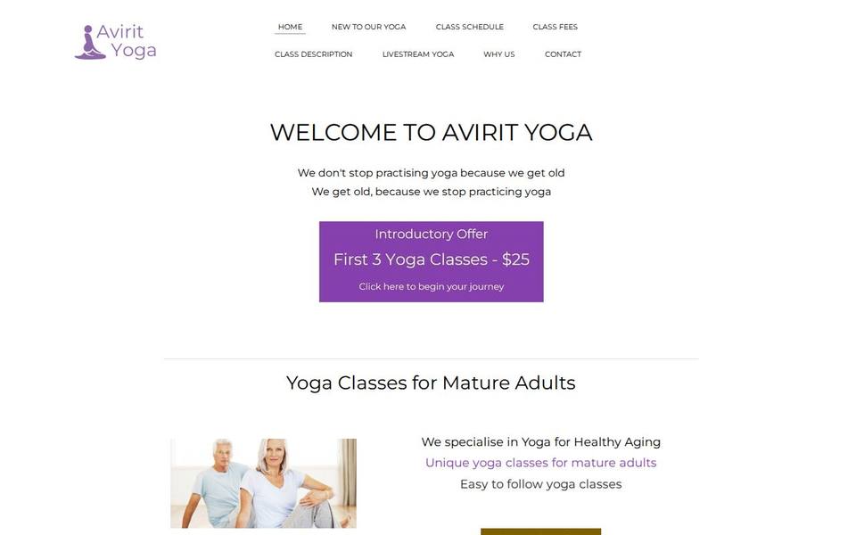 Avirit Yoga Studio website