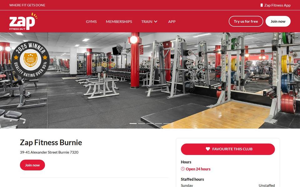 Zap Fitness Burnie website