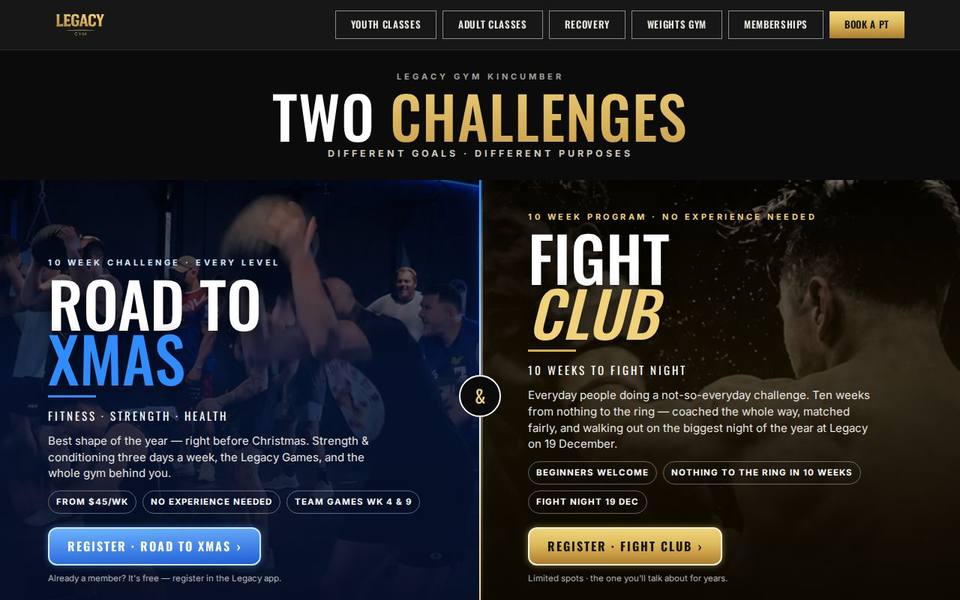 Legacy Gym Central Coast website