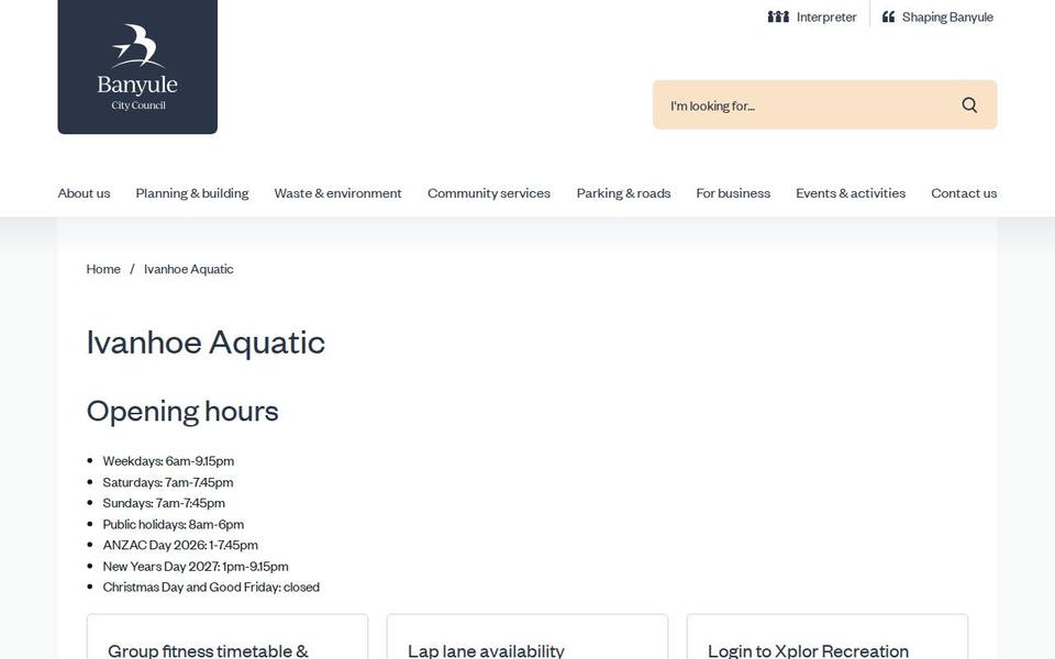 Ivanhoe Aquatic Banyule website