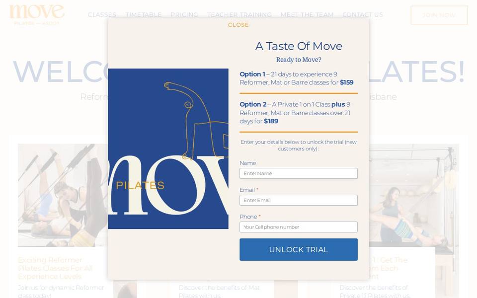 Move Pilates Ascot website
