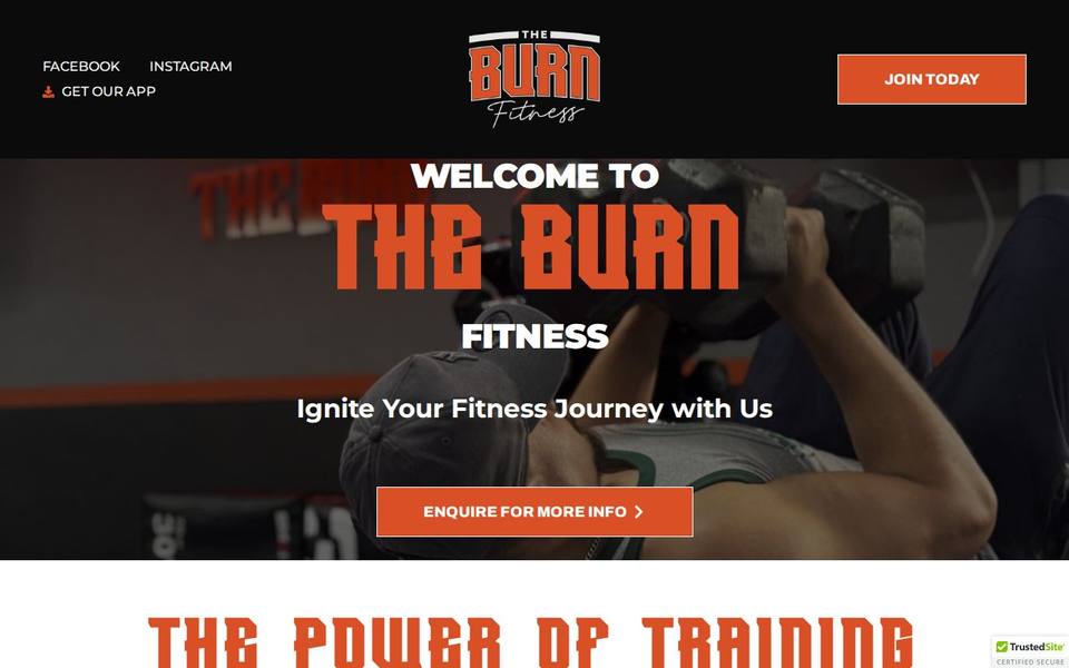 The Burn Fitness Club website