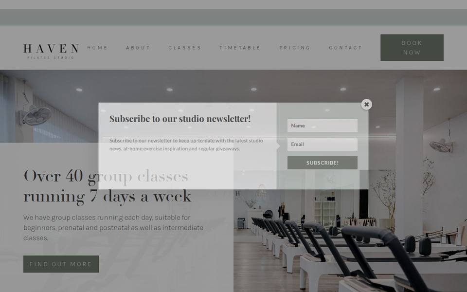 Haven Pilates Studio website