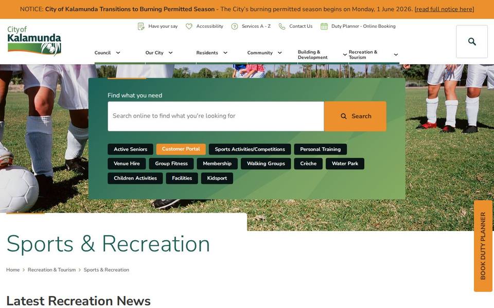 Hartfield Park Recreation Centre website