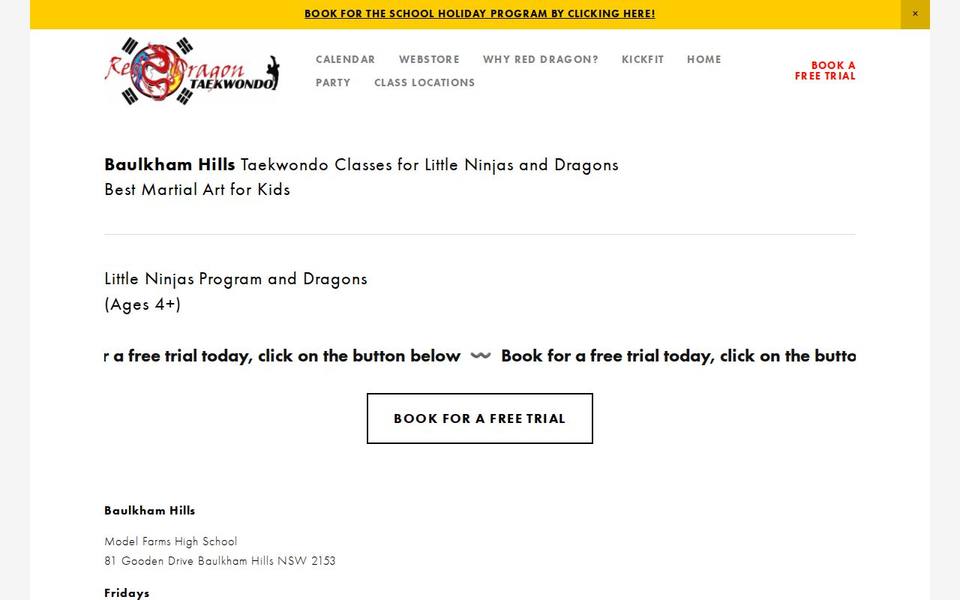 Red Dragon Taekwondo Pty Ltd Baulkham Hills website