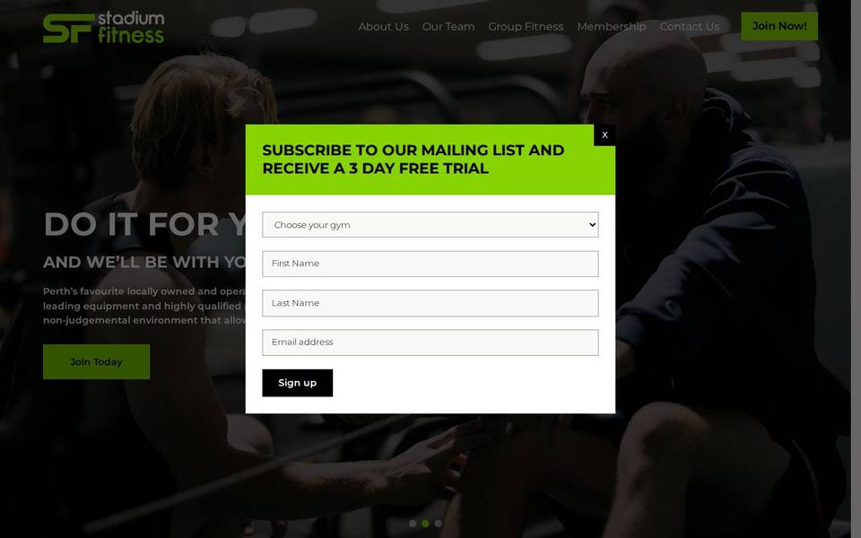 Stadium Fitness East Perth website