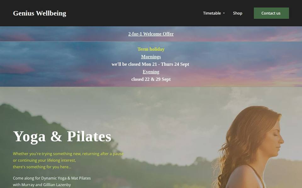 Genius Wellbeing Yoga and Pilates website