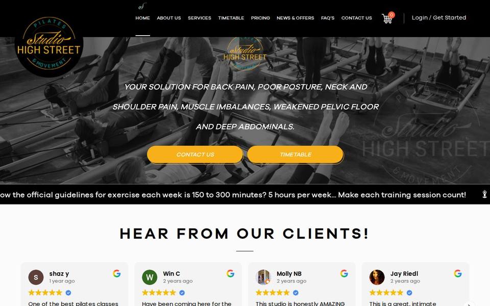Studio High Street Pilates and Movement website