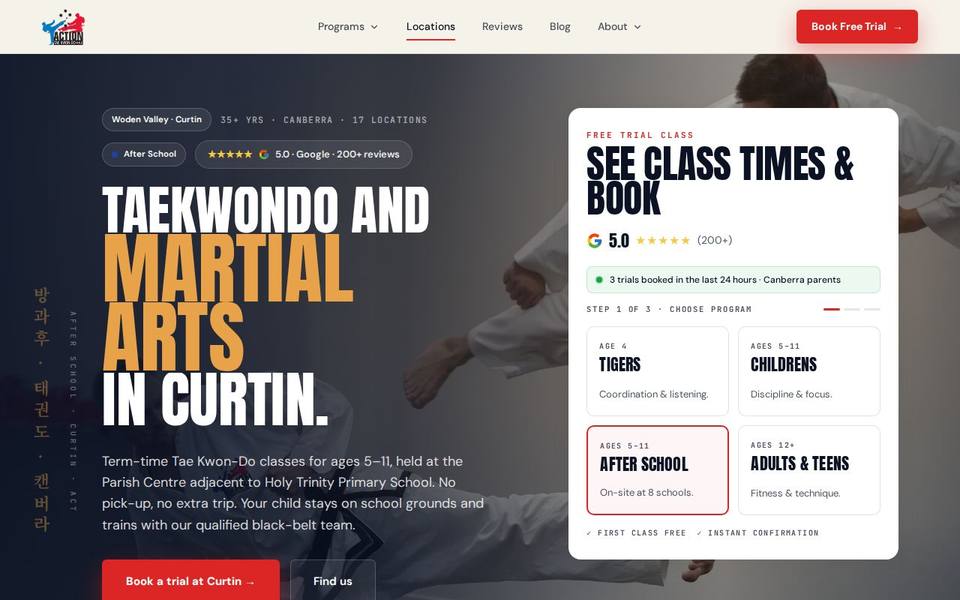 Action Taekwondo Latham Curtin website