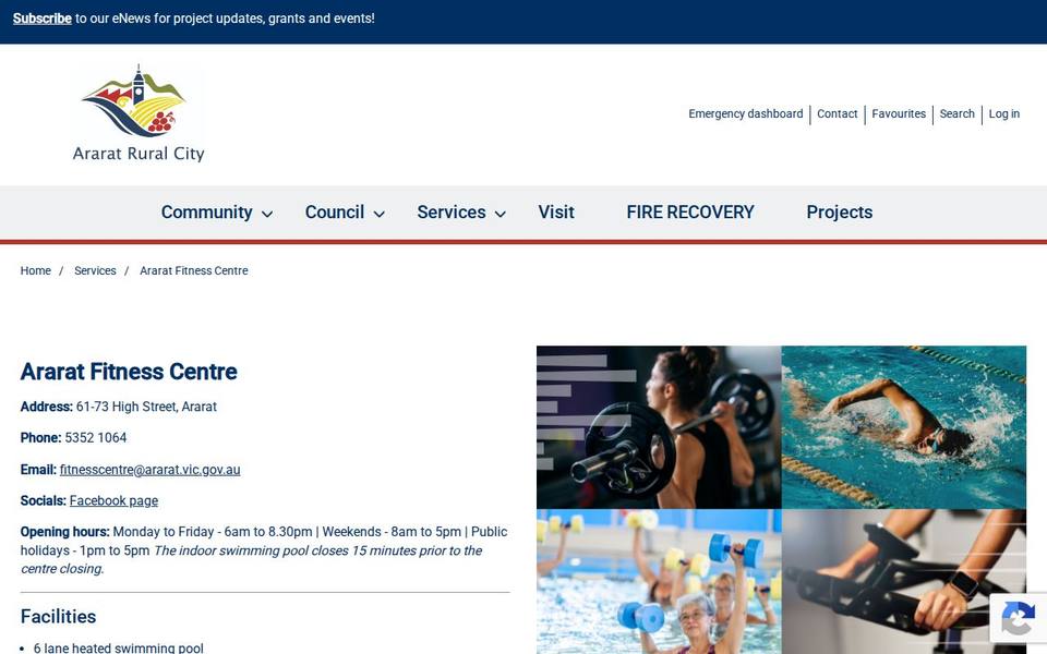 Ararat Fitness and Leisure Centre website