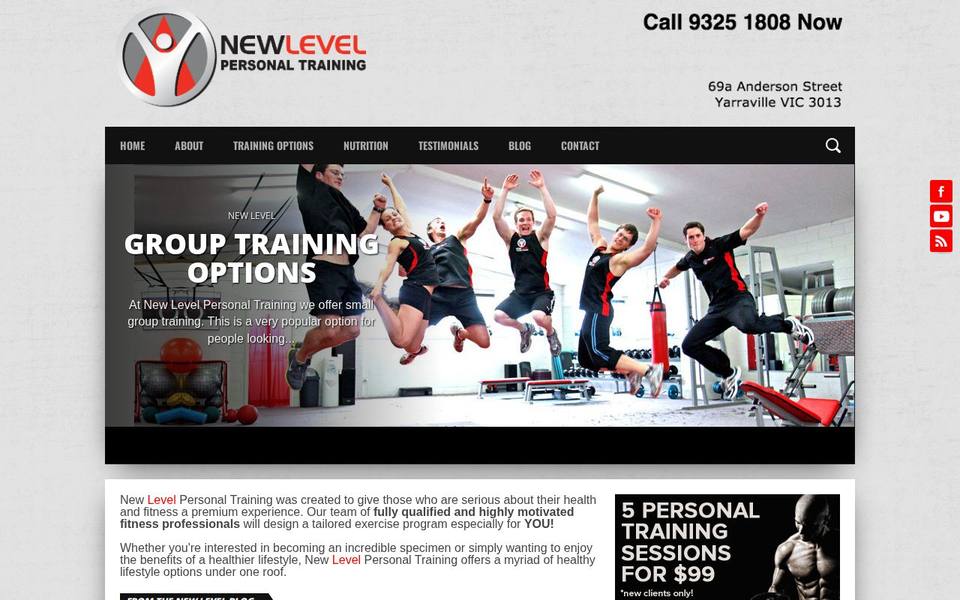 New Level Personal Training Studios website