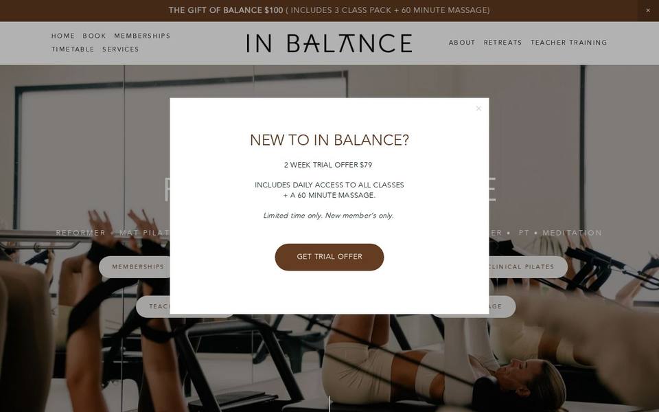 In Balance Wellness Studio website