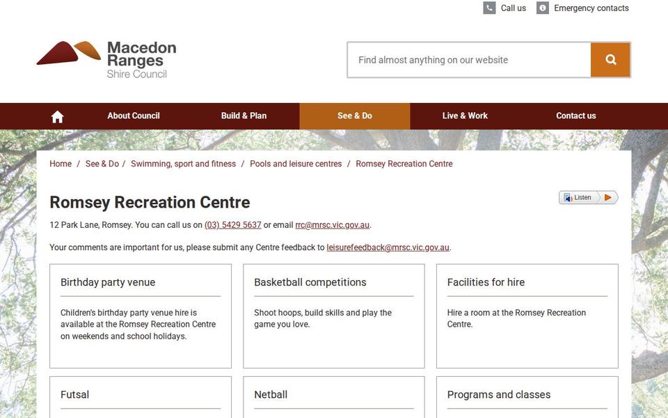 Romsey Recreation Centre website