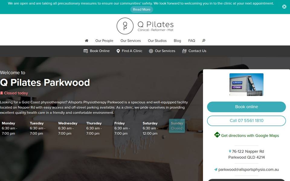 Q Pilates Parkwood website